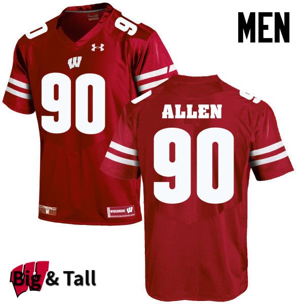 Wisconsin Badgers Men's #96 Connor Allen NCAA Under Armour Authentic Red Big & Tall College Stitched Football Jersey SA40M31DP